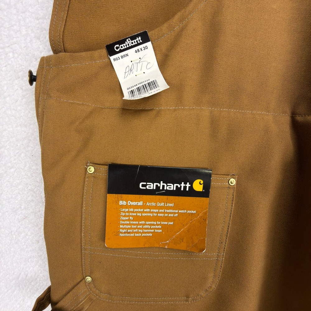 Carhartt Arctic Quilt Lined Bibs Overalls Mens 48x30 R03 BRN Brown USA NOS NWT